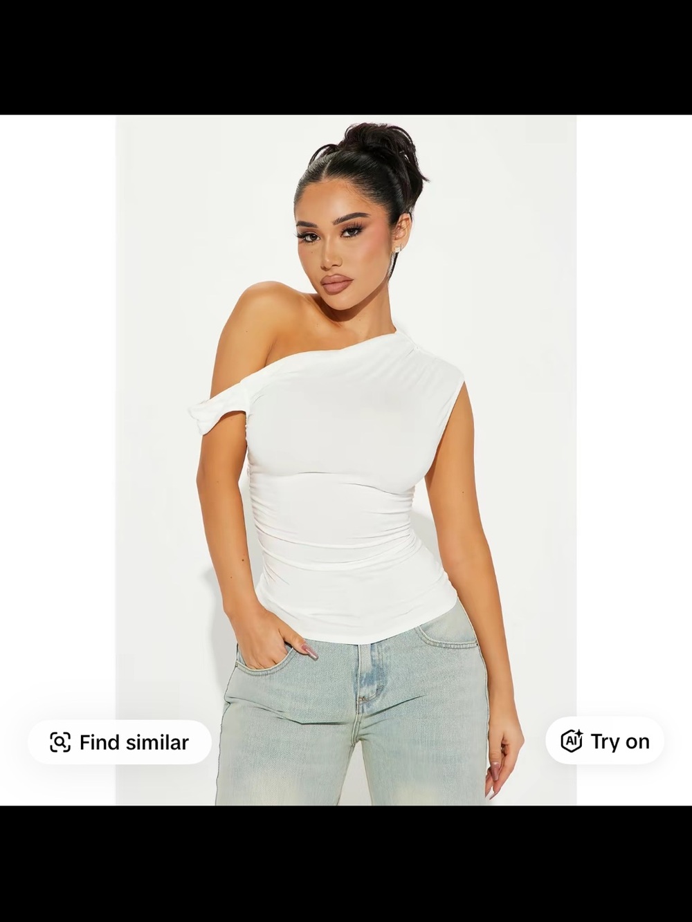 Fashion Nova White One-Shoulder Ruched Crop Top